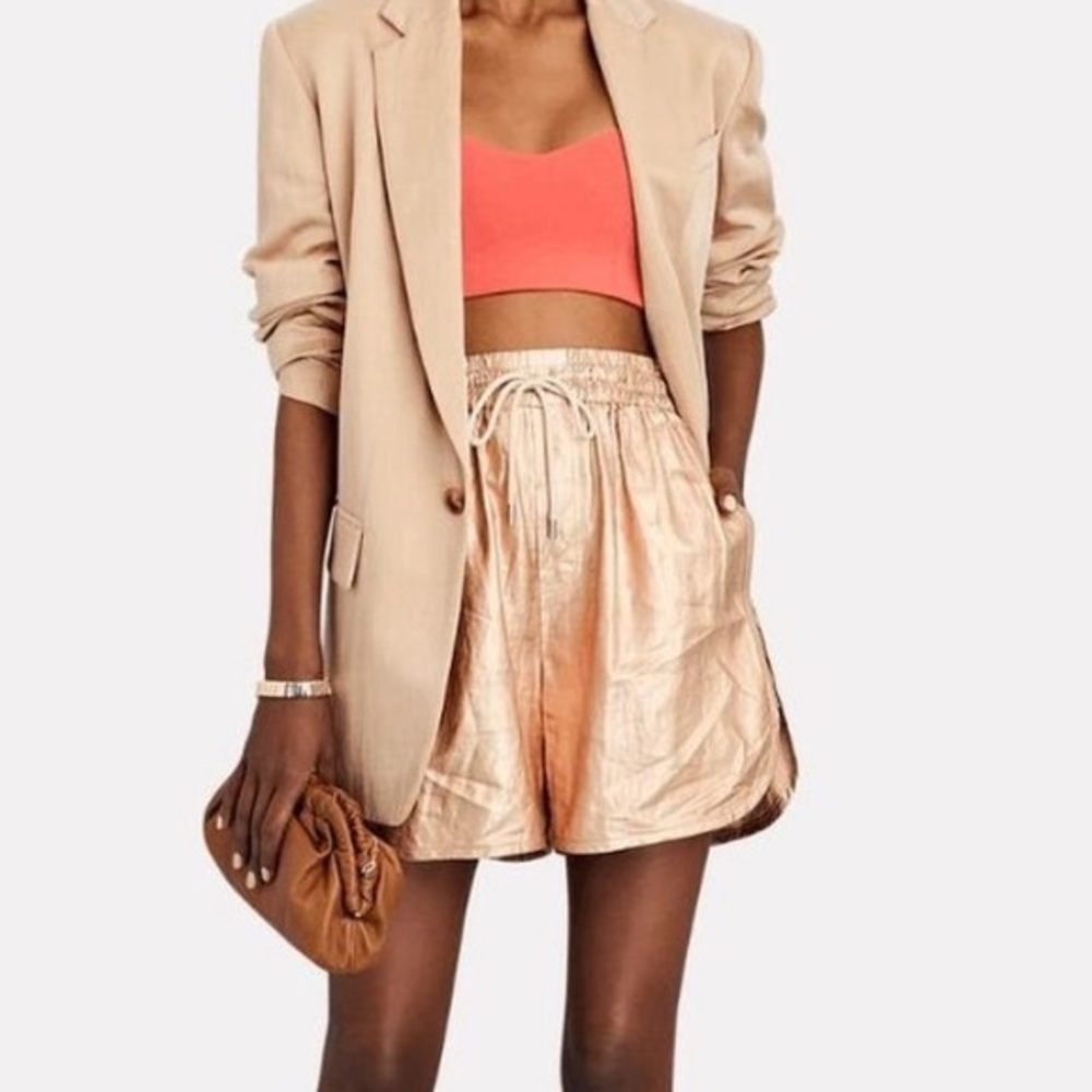 A.L.C. Ryder Metallic Gold 100% Linen Short Drawstring Sz Small Women's‎